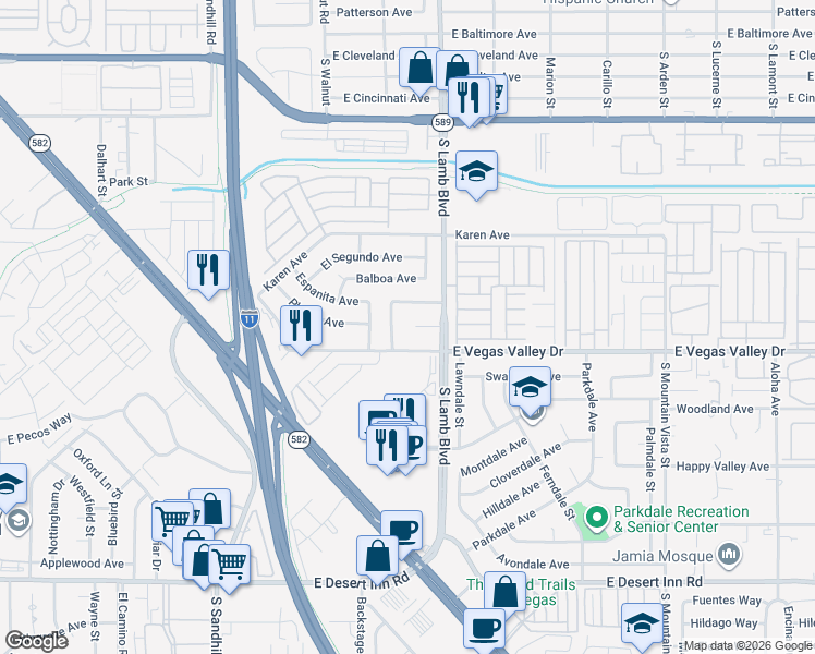 map of restaurants, bars, coffee shops, grocery stores, and more near 4044 Pepe Circle in Las Vegas
