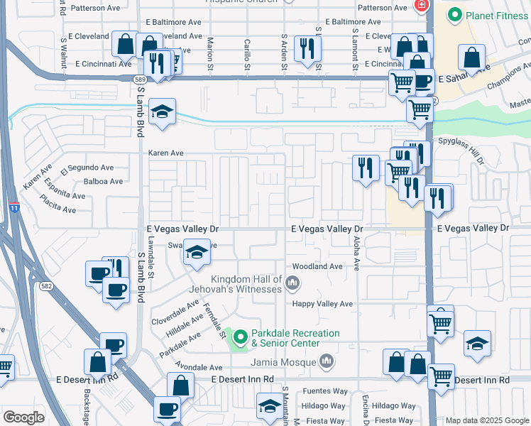 map of restaurants, bars, coffee shops, grocery stores, and more near 2853 Wheelwright Drive in Las Vegas