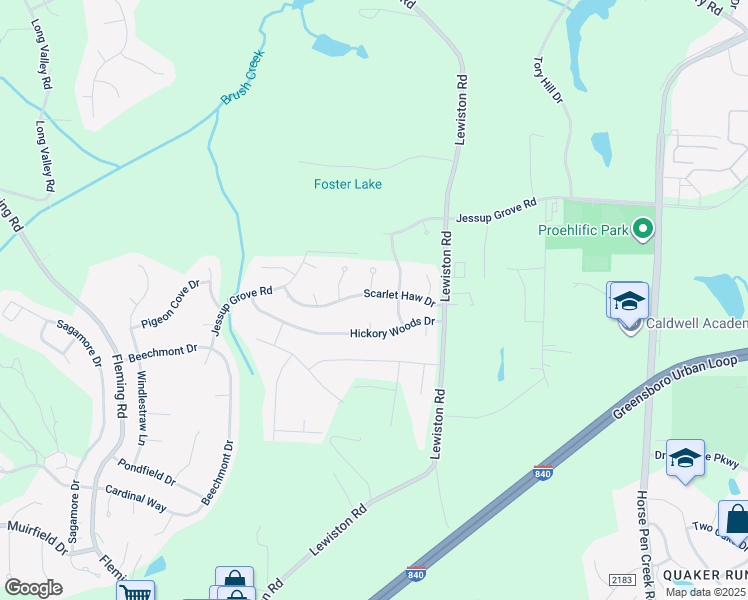 map of restaurants, bars, coffee shops, grocery stores, and more near 4707 Scarlet Haw Drive in Greensboro