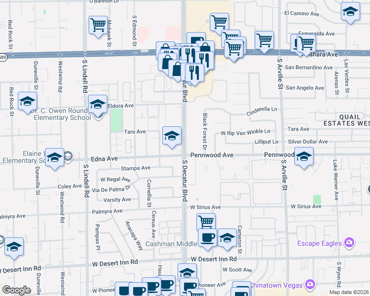 map of restaurants, bars, coffee shops, grocery stores, and more near in Las Vegas