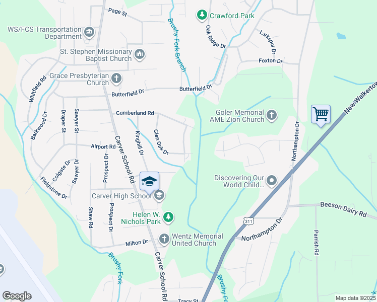 map of restaurants, bars, coffee shops, grocery stores, and more near 3951 Pomeroy Drive in Winston-Salem