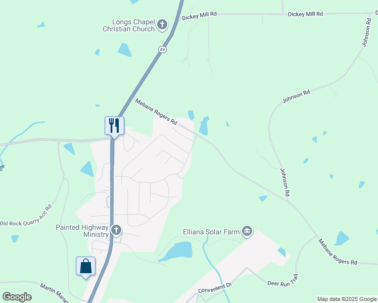 map of restaurants, bars, coffee shops, grocery stores, and more near 103 Donelson Way in Burlington