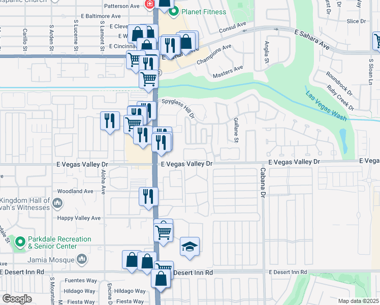 map of restaurants, bars, coffee shops, grocery stores, and more near 2965 Juniper Hills Boulevard in Las Vegas