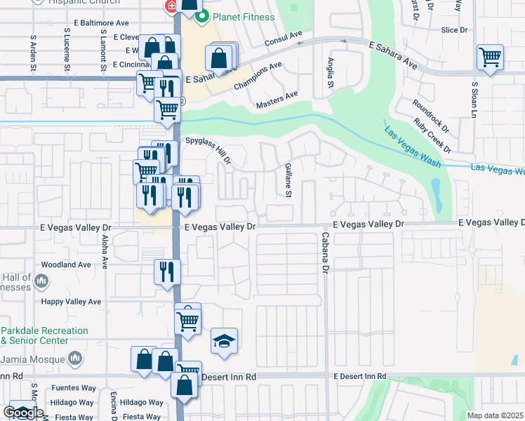 map of restaurants, bars, coffee shops, grocery stores, and more near 2825 Rungsted Street in Las Vegas