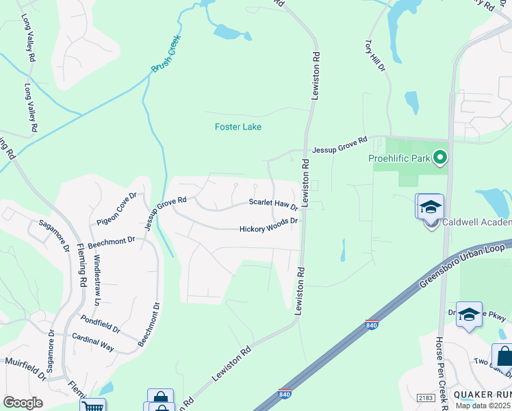 map of restaurants, bars, coffee shops, grocery stores, and more near 4707 Scarlet Haw Drive in Greensboro