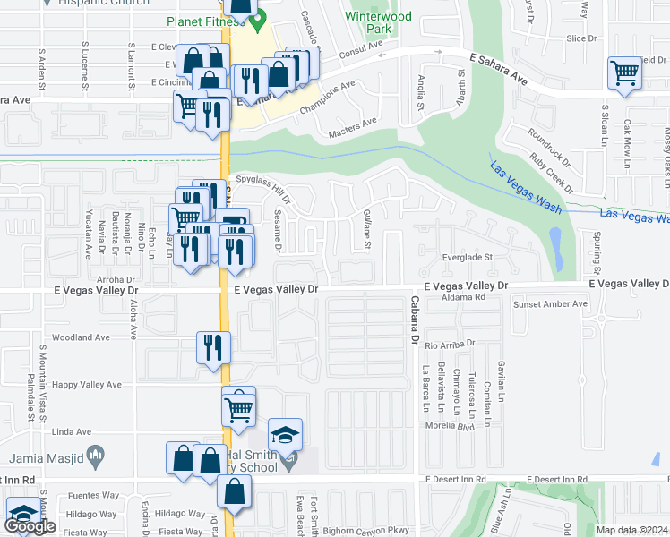 map of restaurants, bars, coffee shops, grocery stores, and more near 2825 Rungsted Street in Las Vegas