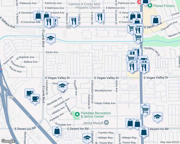 map of restaurants, bars, coffee shops, grocery stores, and more near 107 South Mountain Vista Street in Las Vegas