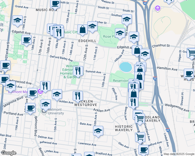 map of restaurants, bars, coffee shops, grocery stores, and more near 1016 Argyle Avenue in Nashville