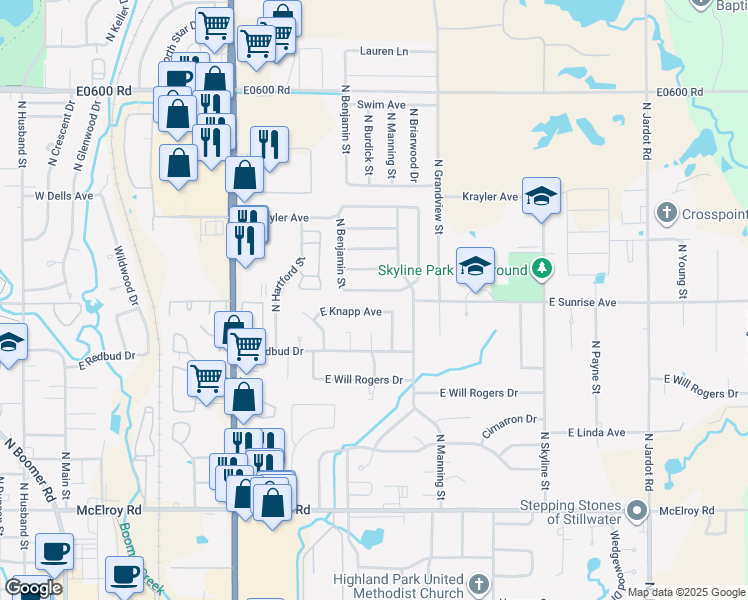 map of restaurants, bars, coffee shops, grocery stores, and more near 1001 E Franklin Ave in Stillwater