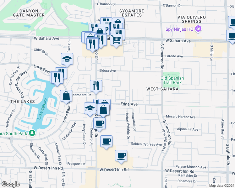 map of restaurants, bars, coffee shops, grocery stores, and more near 2847 Glass Vine Court in Las Vegas
