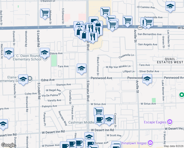 map of restaurants, bars, coffee shops, grocery stores, and more near in Las Vegas