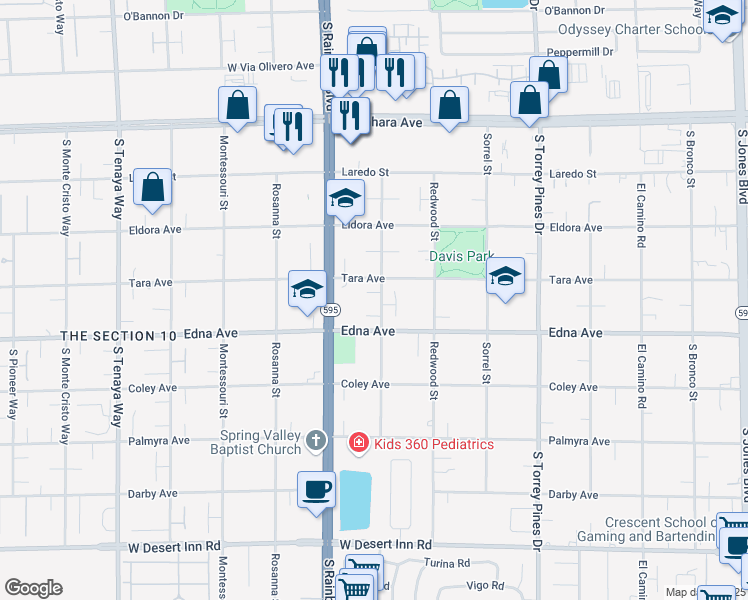 map of restaurants, bars, coffee shops, grocery stores, and more near 2845 Santa Margarita Street in Las Vegas