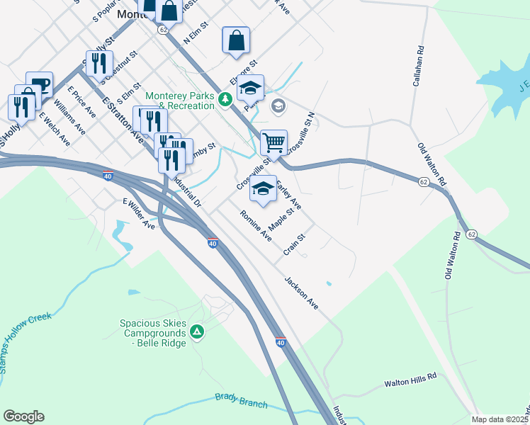 map of restaurants, bars, coffee shops, grocery stores, and more near 300 Crossville Street in Monterey