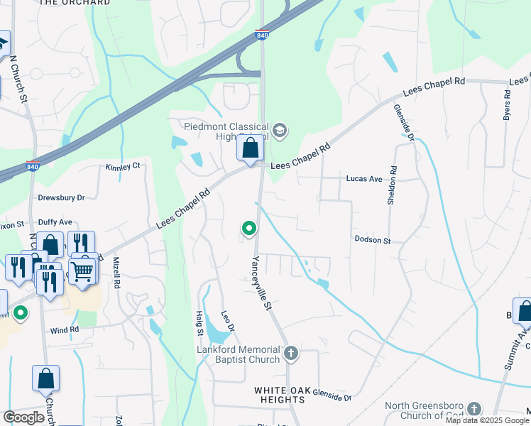 map of restaurants, bars, coffee shops, grocery stores, and more near 3922 Yanceyville Street in Greensboro