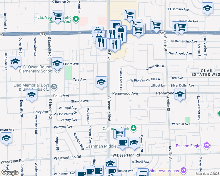 map of restaurants, bars, coffee shops, grocery stores, and more near in Las Vegas