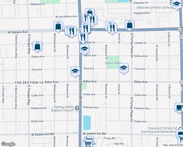 map of restaurants, bars, coffee shops, grocery stores, and more near 2847 Utica Circle in Las Vegas