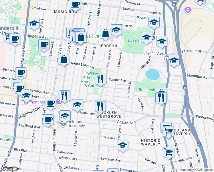 map of restaurants, bars, coffee shops, grocery stores, and more near 1106 Argyle Avenue in Nashville