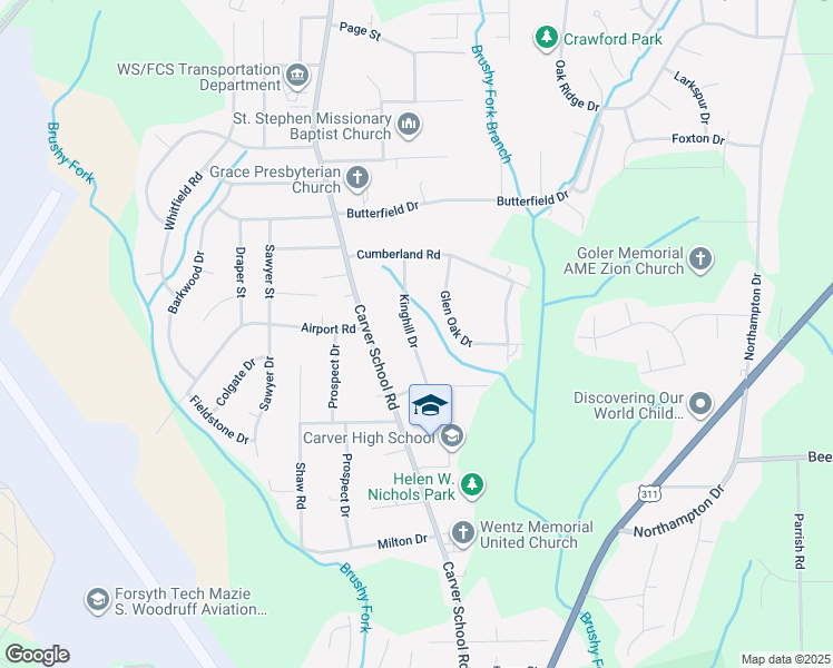 map of restaurants, bars, coffee shops, grocery stores, and more near 3655 Kinghill Drive in Winston-Salem