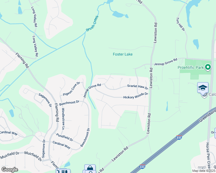 map of restaurants, bars, coffee shops, grocery stores, and more near 5004 Scarlet Haw Drive in Greensboro