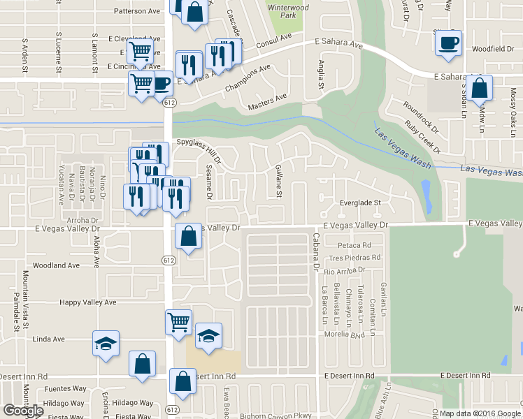 map of restaurants, bars, coffee shops, grocery stores, and more near 2966 Juniper Hills Boulevard in Las Vegas