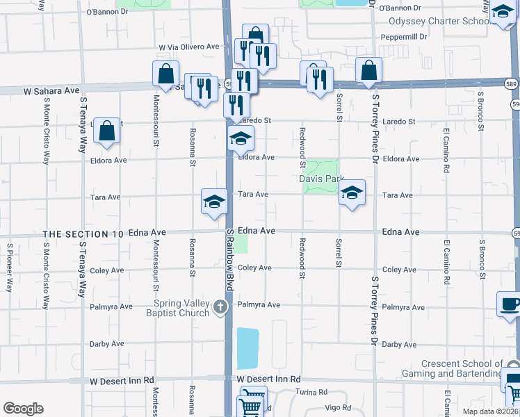 map of restaurants, bars, coffee shops, grocery stores, and more near 2847 Utica Circle in Las Vegas