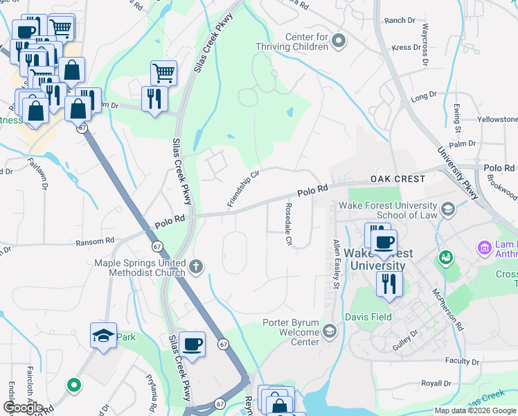 map of restaurants, bars, coffee shops, grocery stores, and more near 1322 Polo Road in Winston-Salem