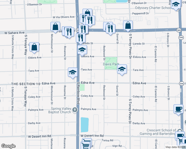map of restaurants, bars, coffee shops, grocery stores, and more near 2847 Utica Circle in Las Vegas