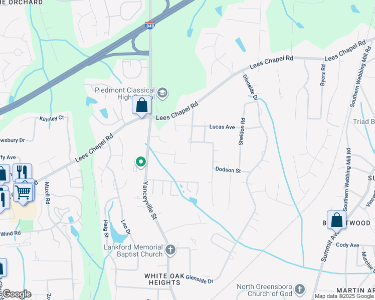 map of restaurants, bars, coffee shops, grocery stores, and more near 2007 Mitchell Avenue in Greensboro