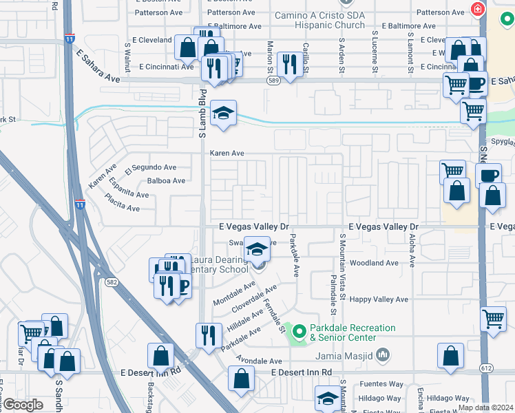 map of restaurants, bars, coffee shops, grocery stores, and more near 4360 Twin View Circle in Las Vegas