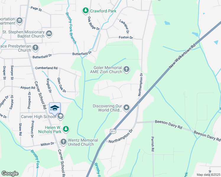 map of restaurants, bars, coffee shops, grocery stores, and more near 3936 Cottington Drive in Winston-Salem