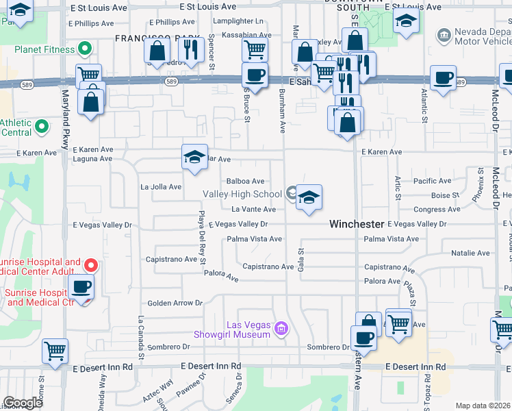 map of restaurants, bars, coffee shops, grocery stores, and more near 1978 La Vante Avenue in Las Vegas