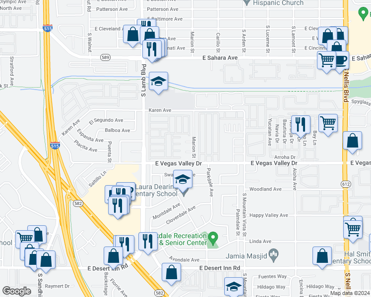 map of restaurants, bars, coffee shops, grocery stores, and more near 4370 Twin View Circle in Las Vegas