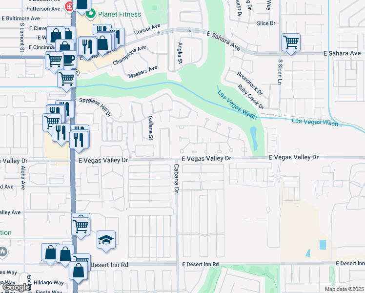 map of restaurants, bars, coffee shops, grocery stores, and more near 2847 Mammoth Court in Las Vegas