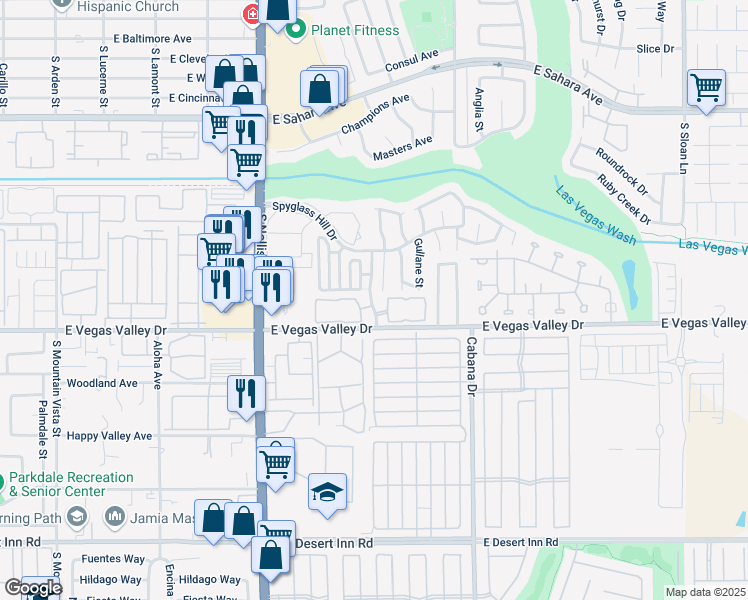 map of restaurants, bars, coffee shops, grocery stores, and more near 2825 Rungsted Street in Las Vegas