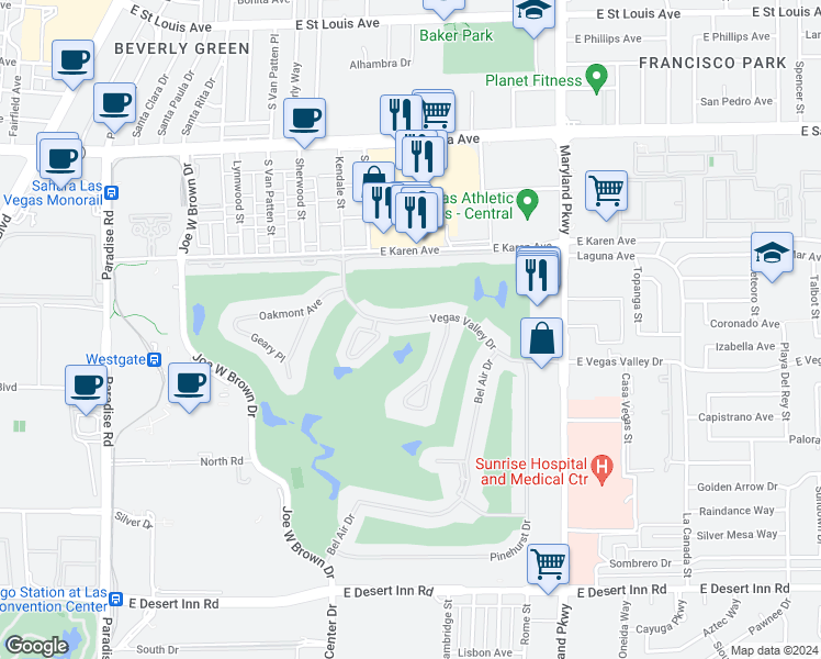 map of restaurants, bars, coffee shops, grocery stores, and more near 915 Vegas Valley Drive in Las Vegas