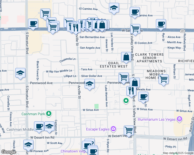 map of restaurants, bars, coffee shops, grocery stores, and more near 4237 Silver Dollar Avenue in Las Vegas