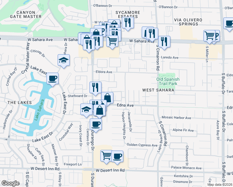 map of restaurants, bars, coffee shops, grocery stores, and more near 2828 Sparkling Sea Street in Las Vegas