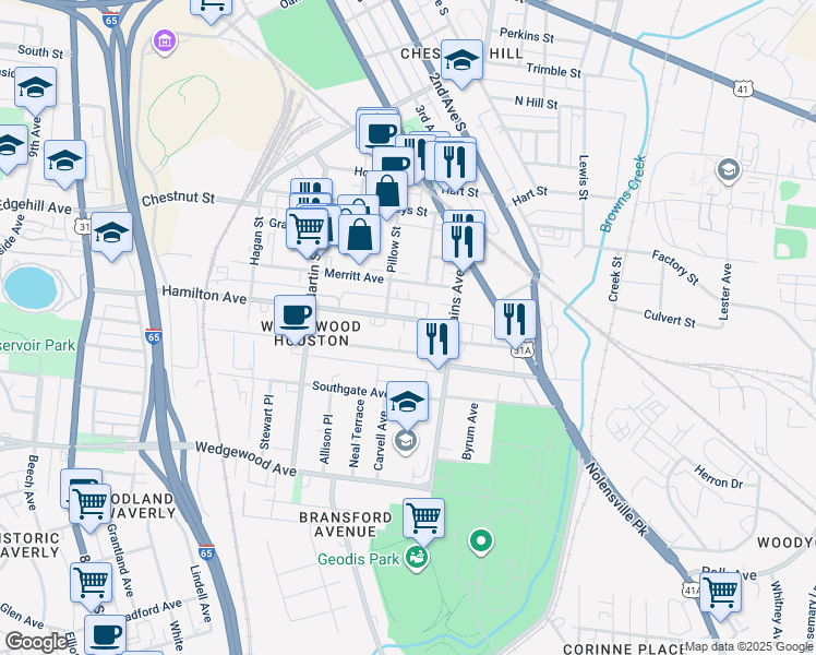 map of restaurants, bars, coffee shops, grocery stores, and more near 515 Hamilton Avenue in Nashville
