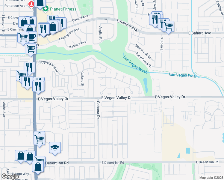 map of restaurants, bars, coffee shops, grocery stores, and more near 5485 Everglade St in Las Vegas
