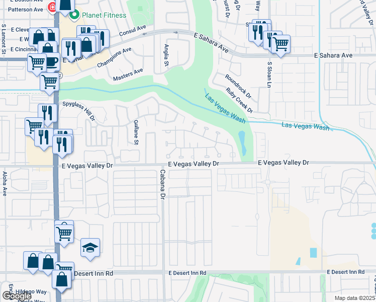map of restaurants, bars, coffee shops, grocery stores, and more near 5495 Everglade Street in Las Vegas
