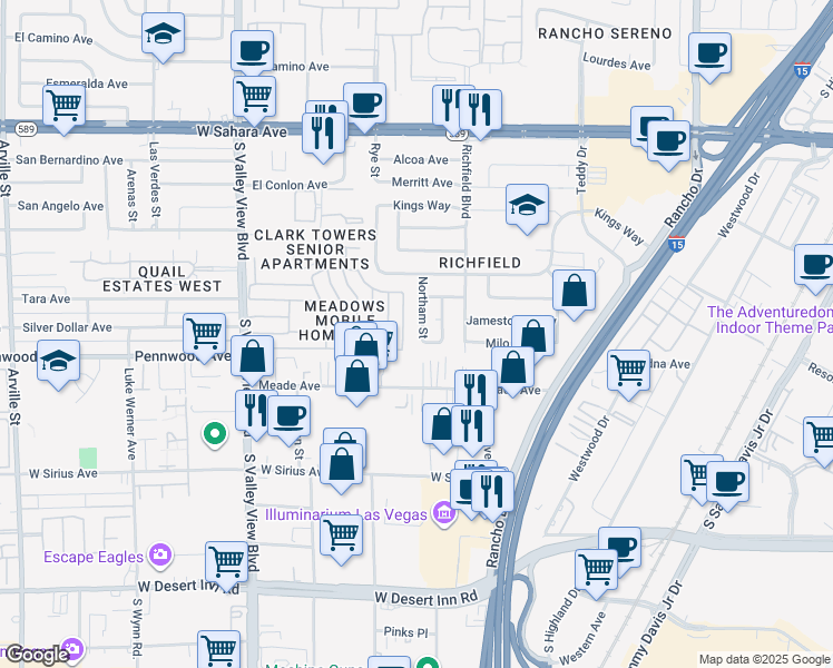 map of restaurants, bars, coffee shops, grocery stores, and more near 2824 Northam Street in Las Vegas