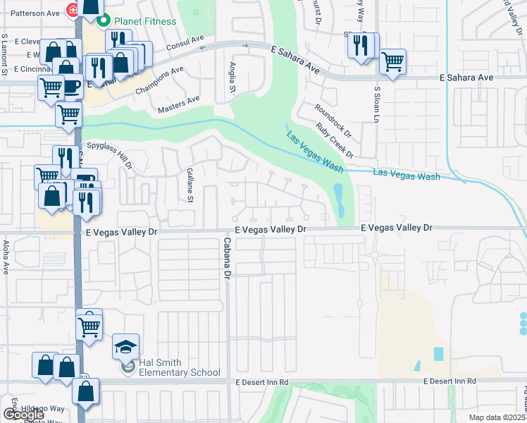 map of restaurants, bars, coffee shops, grocery stores, and more near 5495 Everglade Street in Las Vegas