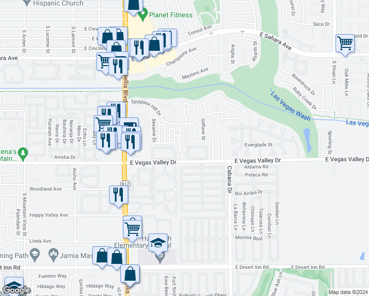map of restaurants, bars, coffee shops, grocery stores, and more near 2962 Juniper Hills Boulevard in Las Vegas