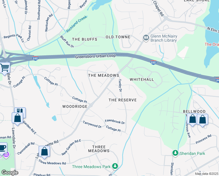map of restaurants, bars, coffee shops, grocery stores, and more near 2110 Beech Grove Drive in Greensboro