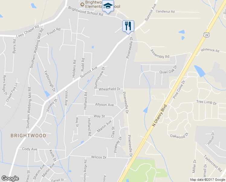 map of restaurants, bars, coffee shops, grocery stores, and more near 2514 Wheatfield Drive in Greensboro