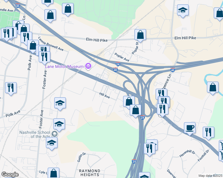 map of restaurants, bars, coffee shops, grocery stores, and more near 717 Murfreesboro Pike in Nashville