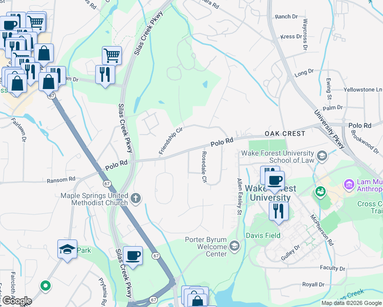 map of restaurants, bars, coffee shops, grocery stores, and more near 1322 Polo Road in Winston-Salem