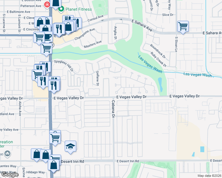 map of restaurants, bars, coffee shops, grocery stores, and more near 2846 Sandyfalls Way in Las Vegas