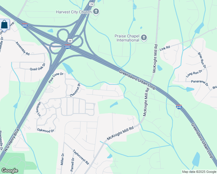 map of restaurants, bars, coffee shops, grocery stores, and more near 4 Bexhill Circle in Greensboro