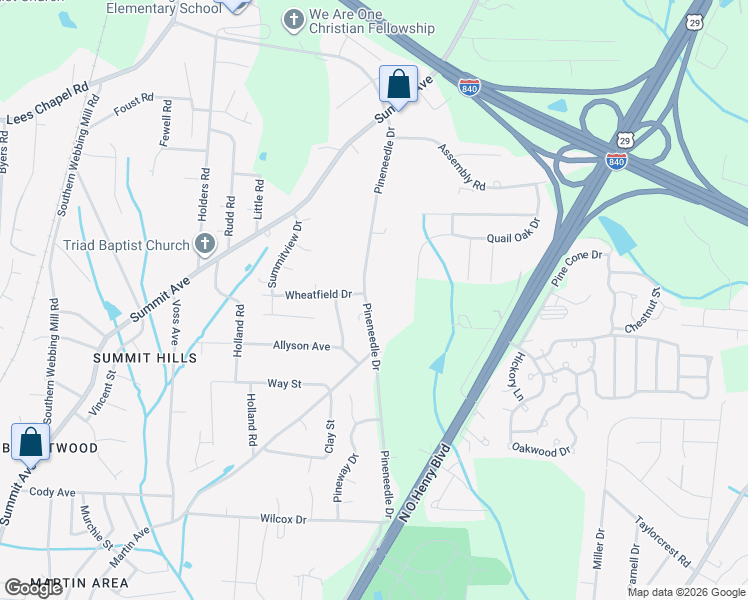 map of restaurants, bars, coffee shops, grocery stores, and more near 4010 Pineneedle Drive in Greensboro